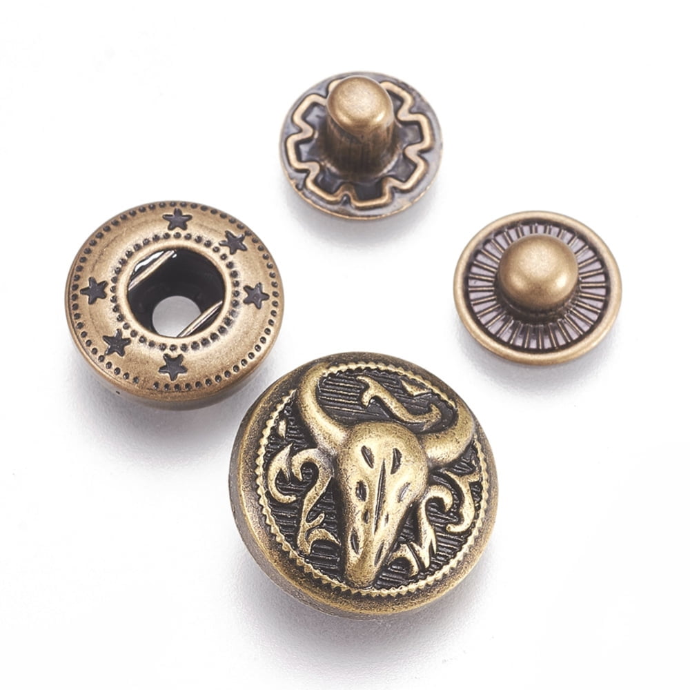 100sets Alloy Snap Button -padded Clothes Coat Down Jacket Buckle Antique Bronze 10~17x4~7mm 4pcs/set