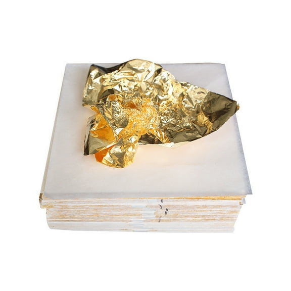 100sheets Square Copper Foil Leaf Sheets Foil Paper for Foil Gilding Flakes Nail Art Resin Craft Jewelry Making Painting Bakeware Golden 140x140mm