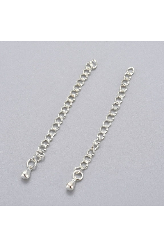 100strands 304 Stainless Steel Chain Extender Soldered Chains Silver 55~63x3mm