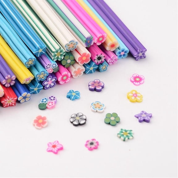 100strands Handmade Polymer Clay Nail Art Decoration Fashion Nail Care No Hole Tubes Flower Mixed color 50x3-6mm
