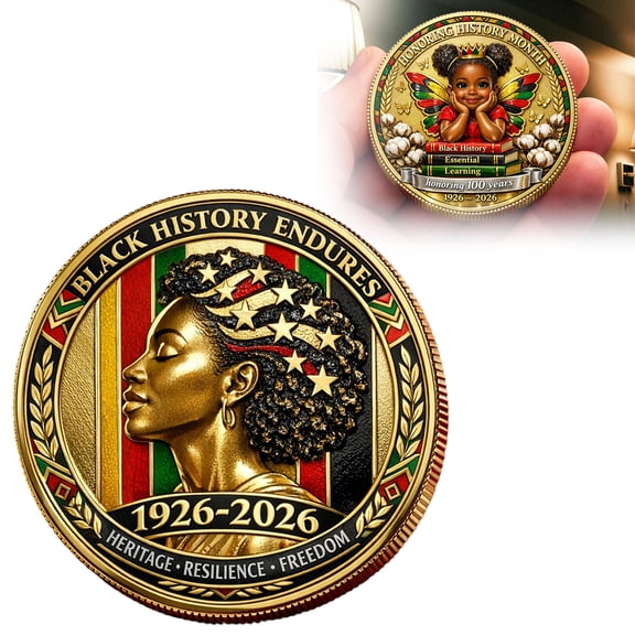 100th Anniversary Commemorative Coin, Antique Gold Finish, Black History Tribute with Detailed Engraving, Collectible for Memorial Events, Black History Month Celebrations Historical Achievements