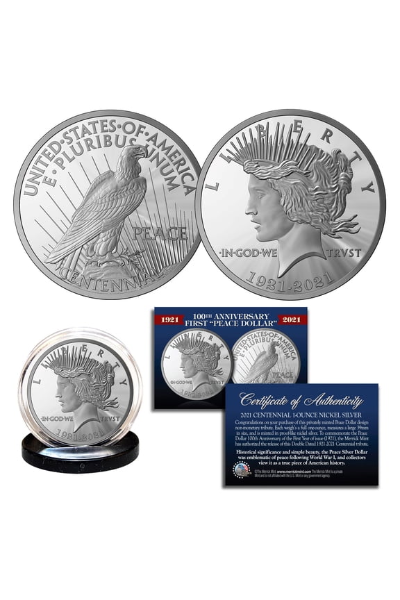 100th Anniversary of first PEACE DOLLAR 1 OZ 39mm Tribute Coin with COA & Holder