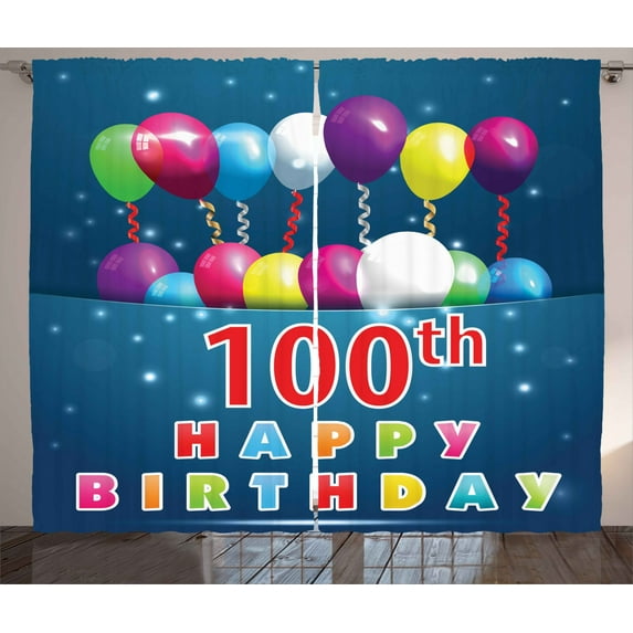 Ambesonne Blue Curtains 2 Panel Set, Balloons on Stars, 108" x 108", Blue and Dark Blue