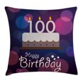 thumbnail image 1 of 100th Birthday Decorations Throw Pillow Cushion Cover, Cartoon Print Cake and Candles on Abstract Backdrop Image, Decorative Square Accent Pillow Case, 16 X 16 Inches, Purple and Pink, by Ambesonne, 1 of 2