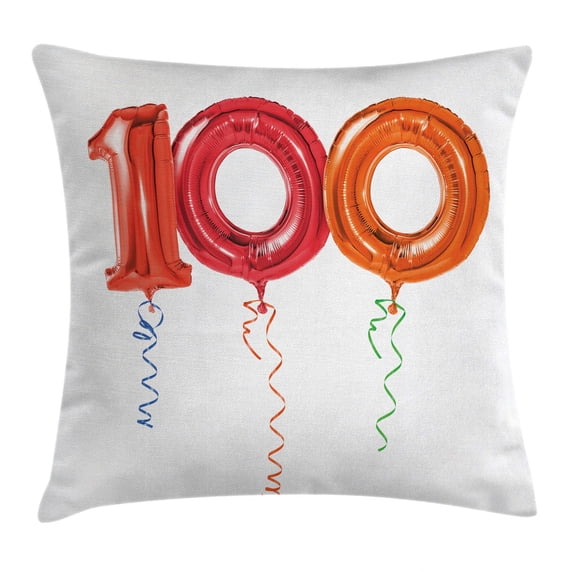 100th Birthday Decorations Throw Pillow Cushion Cover, Party for Hundred Years Flying Balloons Art Print, Decorative Square Accent Pillow Case, 20 X 20 Inches, Red Orange and Hot Pink, by Ambesonne