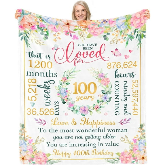 100th Birthday Decorations for Women,100th Birthday Gifts for Women,Best 100th Birthday Gifts,Happy 100th Birthday Decorations for Her,Wife,Sister,Friend,Soft Throw Blanket 50" X 60"