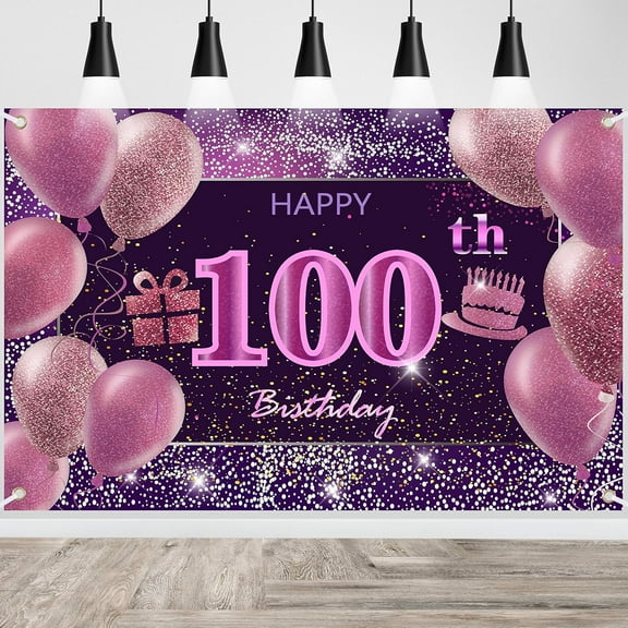 100th Birthday Decorations for Girls Happy Birthday Banner Pink Decorations for A Party Birthday Backdrop for Women