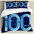 thumbnail image 1 of 100th Birthday Duvet Cover Set, Happy Birthday Old Grandparents Century Party Image Print, Decorative 3 Piece Bedding Set with 2 Pillow Shams, Calking Size, Sky Blue and Navy Blue, by Ambesonne, 1 of 3