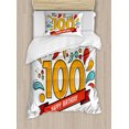 thumbnail image 1 of 100th Birthday Duvet Cover Set Twin Size, Grannies Lived for Centuries 100 Birthday Party Growing Old Digital Image, Decorative 2 Piece Bedding Set with 1 Pillow Sham, Multicolor, by Ambesonne, 1 of 3