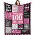 thumbnail image 1 of 100th Birthday Gifts for Women Blanket,100th Birthday Decorations,Best Gifts for 100 Year Old Woman, Happy 1923 Birthday Gifts for Mom,Wife,Grandma,Turning 100 Gift,Soft Cozy Throw Blanket 60"x50", 1 of 6