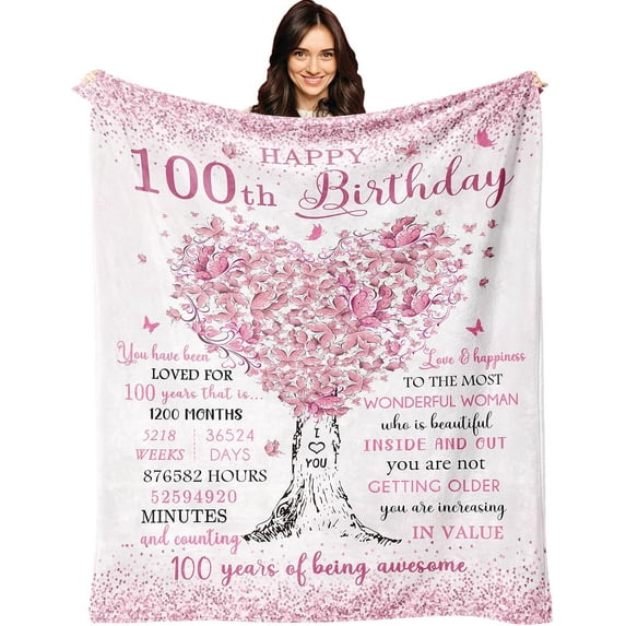 100th Birthday Gifts for Women Blanket 60X50, 100th Birthday Decorations, Gifts for 100 Year Old Woman, 100th Birthday Gift Ideas, 1924 Gifts for 100th Birthday Women, 100th Birthday Blanket