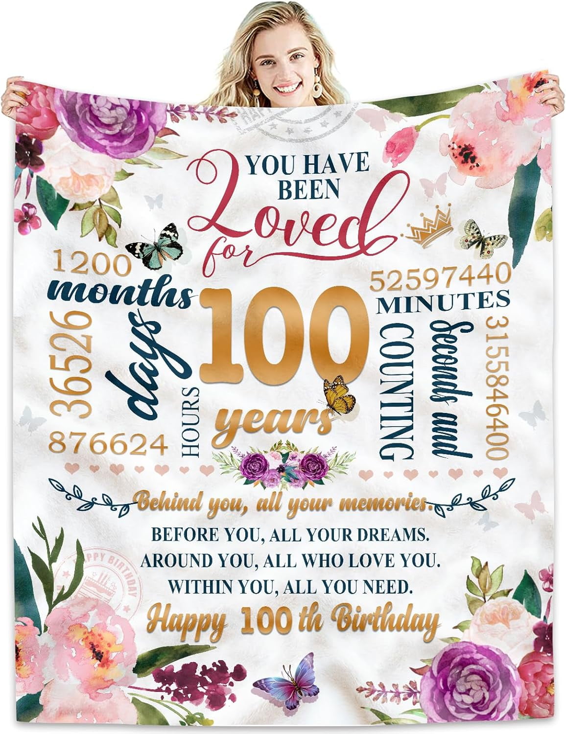 100th Birthday Gifts Women Blanket Happy 100th Birthday Gift Ideas, 100th Birthday Decorations, Gifts for Women Turning 100, Gifts for 100-Year-Old, Best Bday Present 1924 Throw Blankets