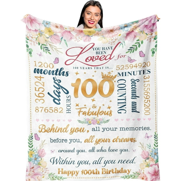 100th Birthday Gifts for Women, Gifts for 100 Year Old Woman, 100 Bday Gift Ideas, Best Gifts for Women Turning 100, 100th Birthday Decorations, 100-Year-Old Bday Gift Blanket 60 x 50