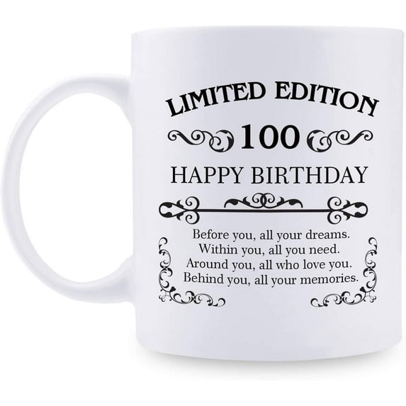 100th Birthday Gifts for Women Men - 11 oz Coffee Mug - 100 Year Old Present Ideas for Mom, Dad, Wife, Husband, Son, Daughter, Friend, Colleague, Coworker (100th Birthday Gift)