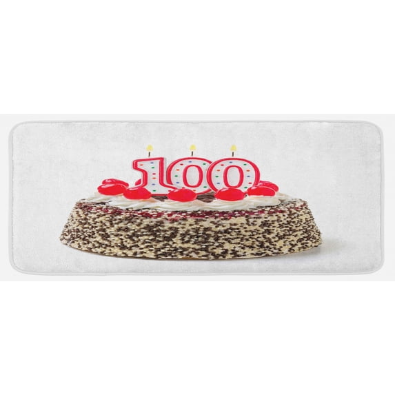 100th Birthday Kitchen Mat, Photo of Pastry Party Cake with Candles and Sprinkles Image Celebration, Plush Decorative Kitchen Mat with Non Slip Backing, 47" X 19", Multicolor, by Ambesonne