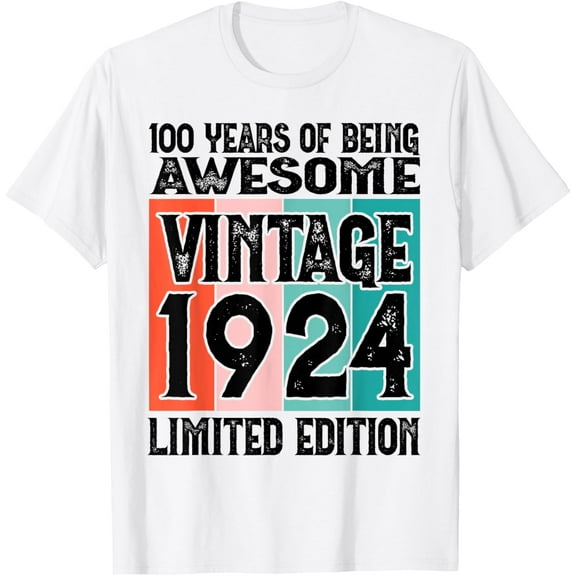 100th Birthday Limited Edition Born in 1924 T-ShirtMen and women, White T-shirt, size: Extra large