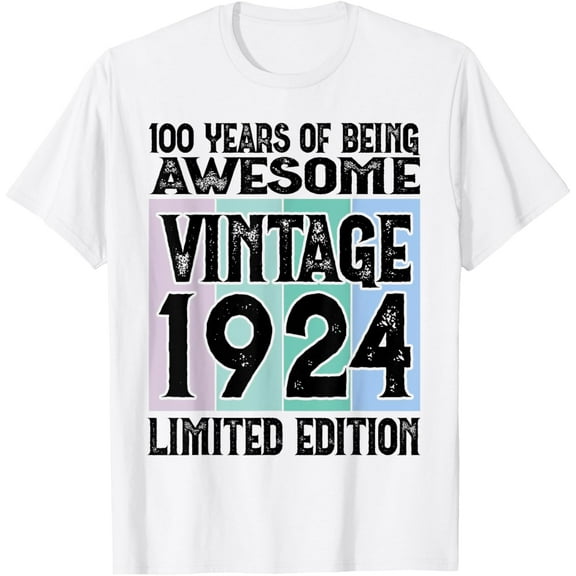 100th Birthday Limited Edition Born in 1924 T-ShirtMen and women, White T-shirt, size: Extra large