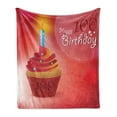 thumbnail image 1 of 100th Birthday Soft Flannel Fleece Blanket, 100 Years Party Cupcake with Candle Abstract Vivid Colored Backdrop, Cozy Plush for Indoor and Outdoor Use, 50" x 60", Pink Red and Orange, by Ambesonne, 1 of 6
