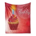 thumbnail image 1 of 100th Birthday Soft Flannel Fleece Blanket, 100 Years Party Cupcake with Candle Abstract Vivid Colored Backdrop, Cozy Plush for Indoor and Outdoor Use, 50" x 70", Pink Red and Orange, by Ambesonne, 1 of 6