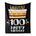 thumbnail image 1 of 100th Birthday Soft Flannel Fleece Blanket, Old Legacy 100 Birthday Party Cake Candles on Black Major Milestone Backdrop, Cozy Plush for Indoor and Outdoor Use, 70" x 90", Multicolor, by Ambesonne, 1 of 5