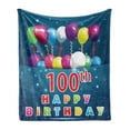 thumbnail image 1 of 100th Birthday Soft Flannel Fleece Throw Blanket, Colorful Balloons on Star Like Dots 100 Years Birthday Festivity, Cozy Plush for Indoor and Outdoor Use, 60" x 80", Blue and Dark Blue, by Ambesonne, 1 of 6