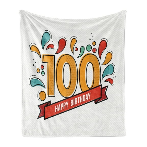 100th Birthday Soft Flannel Fleece Throw Blanket, Grannies Lived for Centuries 100 Birthday Party Growing Old Digital Image, Cozy Plush for Indoor and Outdoor Use, 50" x 60", Multicolor, by Ambesonne