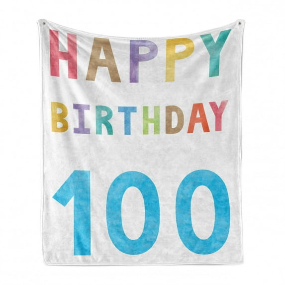 100th Birthday Soft Flannel Fleece Throw Blanket, Very Old Grandparents Birthday Worn Abstract and Vintage Wish Party Image, Cozy Plush for Indoor and Outdoor Use, 70" x 90", Multicolor, by Ambesonne