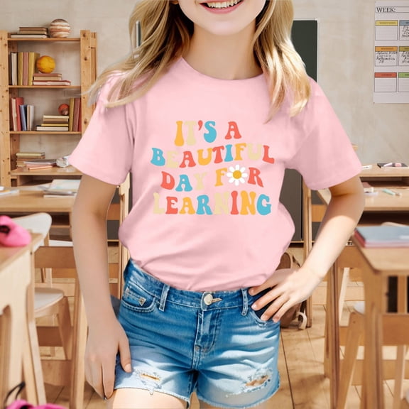 100th Day T-Shirt Print Shirt Loose Short Sleeve T Shirt School Celebration Student T-Shirt Boy Girl Summer Clothes Size 11-12