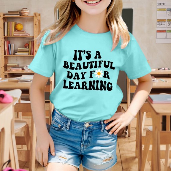 100th Day T-Shirt Printed Round Neck Casual Short Sleeve Top T Shirt My Preschool Shirt Boy Girl Summer Clothes Size 11-12