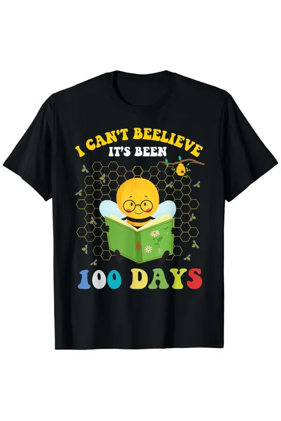 100th Day of School Bee Pun Teacher Unisex Cotton Short Sleeve Graphic T-Shirt