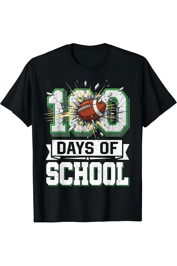 100th Day of School Football 100 Days of School Boys Kids T-Shirt