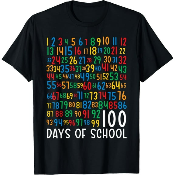 100th Day of School Kids 100 Days Learning Math Numbers T-ShirtMen's and women's gift, black and white T-shirt, size: Extra large S-4XL
