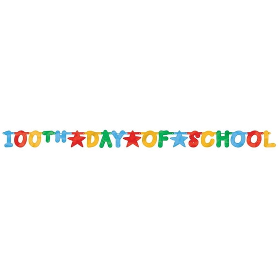 Amscan 120327 100th Day of School Foil Letter Banner, 12' x 5", Multicolor