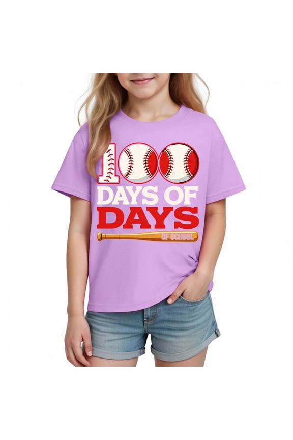 100th Day of School Shirt for Boys Baseball Themed Celebration Top Soft Cotton Comfortable Tshirt 3-10 Years Purple,Size 4 T