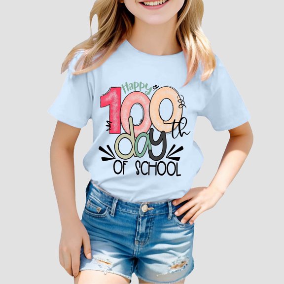 100th Day of School T-Shirt Graphic Printed Round Neck Loose Short Sleeve T Shirt Top School Days Tee Tops Kids Tshirts Size 12-13