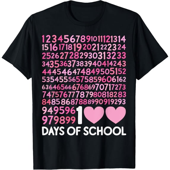 100th Day of School Teacher 100 Days Girls Math Numbers T-ShirtMen's and women's gift, black and white T-shirt, size: Extra large S-4XL