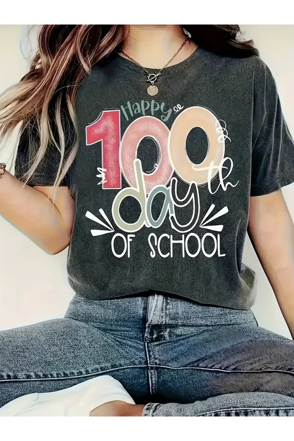 100th Day of School Teacher Women Casual Short Sleeve Graphic T-Shirt
