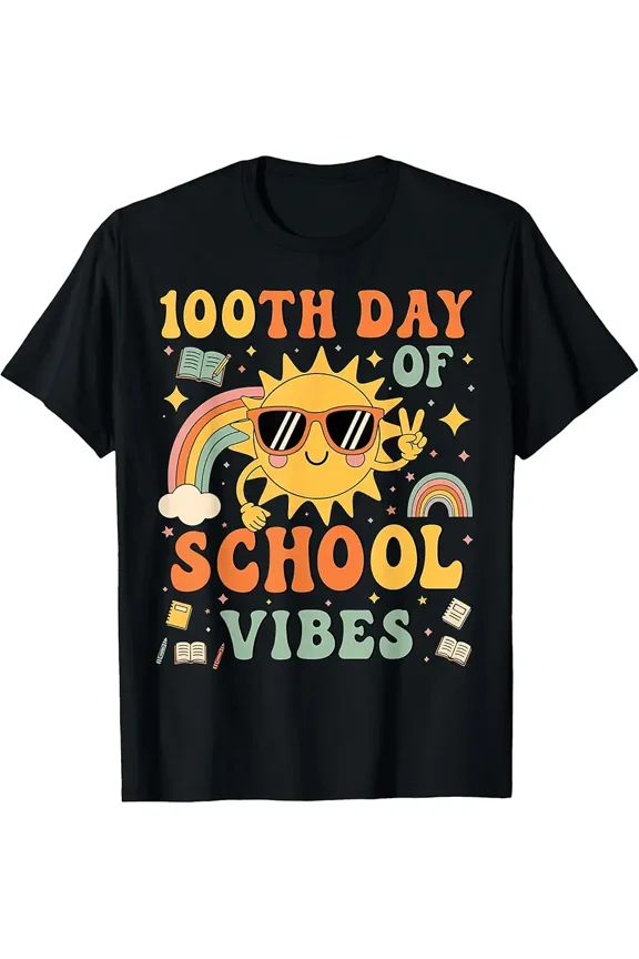 100th Day of School Vibes Cute Smile Face 100 Days of School T-Shirt