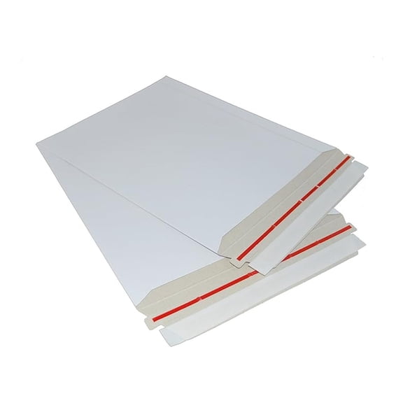100x 13x18 Rigid Photo Mailers - Flat Envelopes for Documents, Prints & Photos - Durable Cardboard Mailers with Easy Tear Tab - White 28pt Paperboard