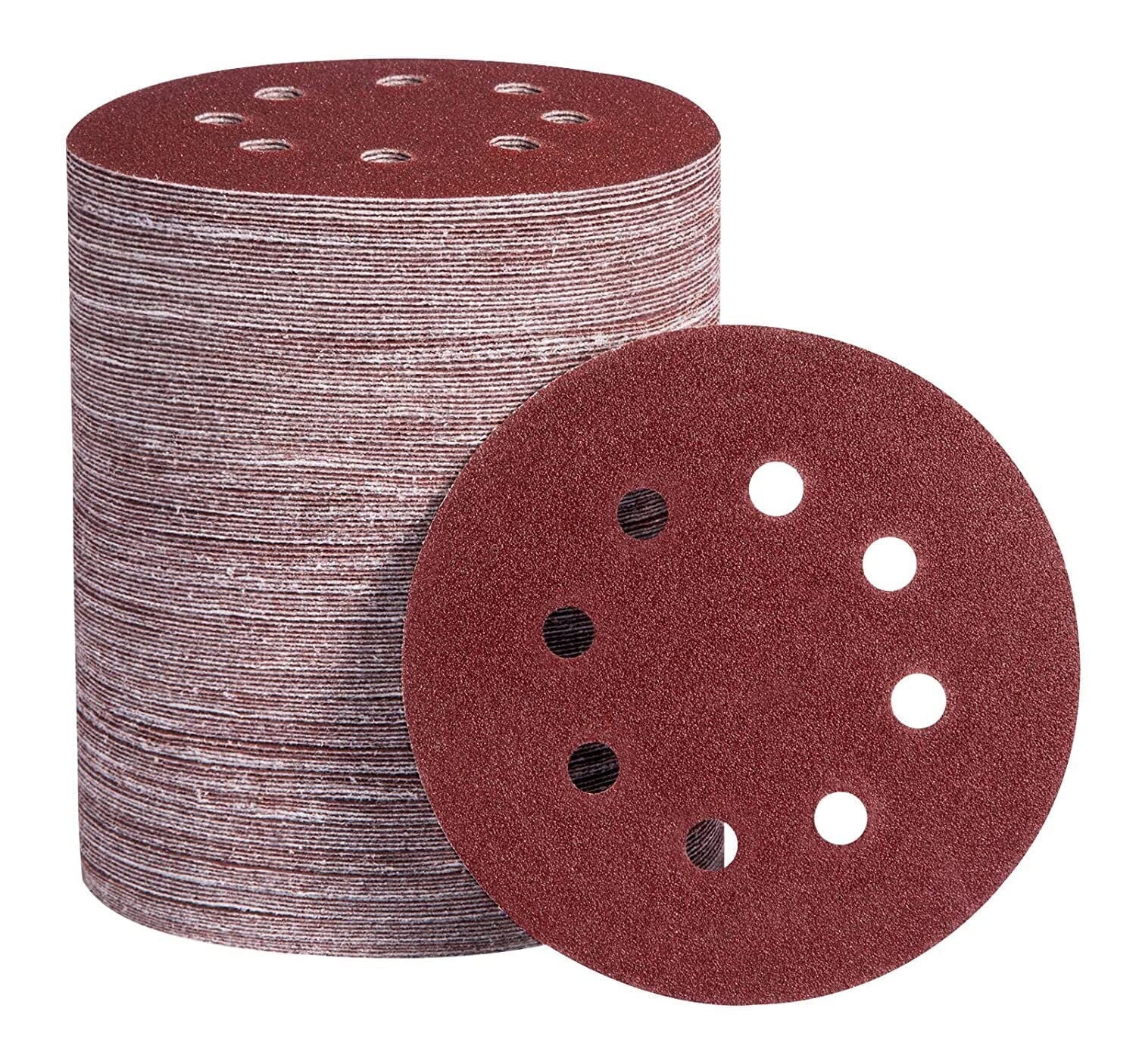 SATC 100 x 5 inch Sanding Discs 120 Grit Hook Loop 8-Hole Orbital Sander Sandpaper Pads