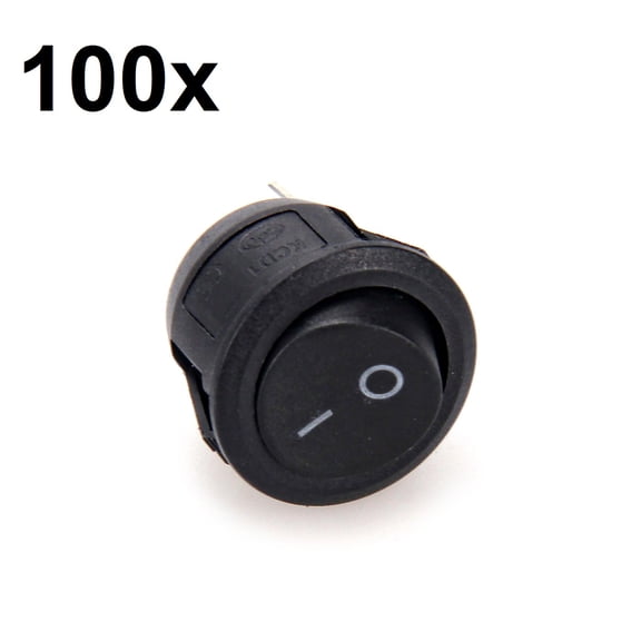 100x Round Rocker Switch on/off Black AC 120V / 250V 10A SPST 7/8" Wholesale Lot