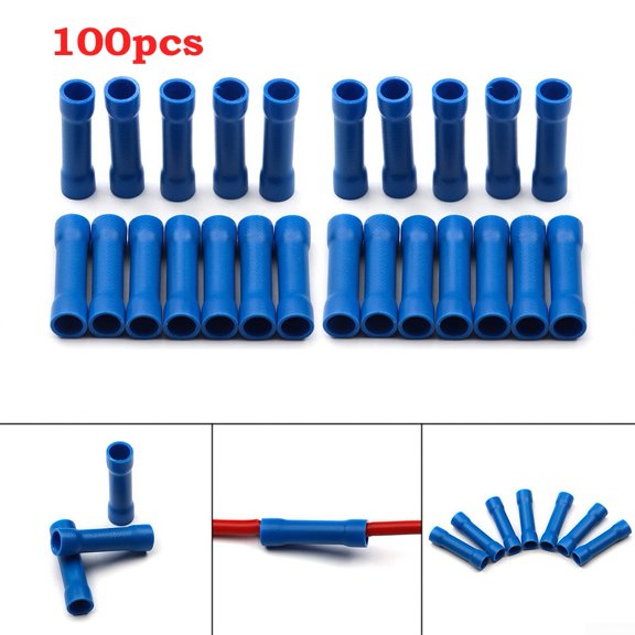 100x Blue Insulated Straight Butt Connector Electrical Crimp Terminals for Cable