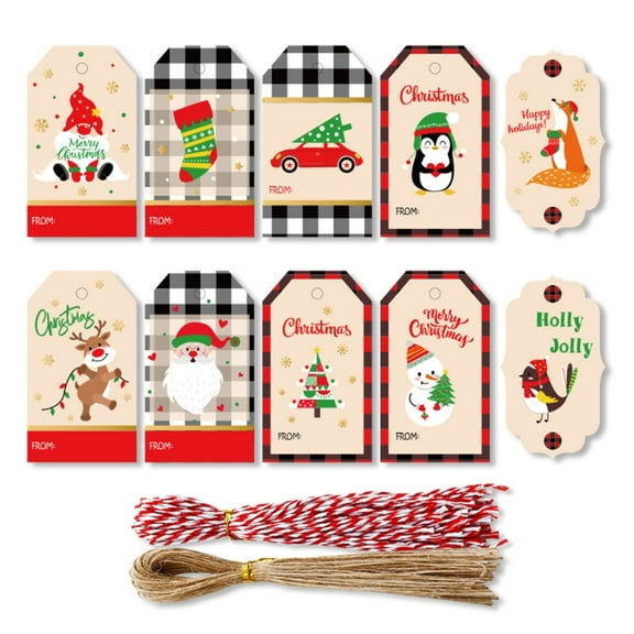 100x Christmas Present Tags with Twine Craft Tree Paper Xmas Hanging Label Wrapping for Holiday DIY Arts Card Decoration