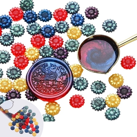 100x Glitter Wax Seal Beads Flower Sealing Wax Beads for Christmas New Year Card Envelopes Gift Package Decor