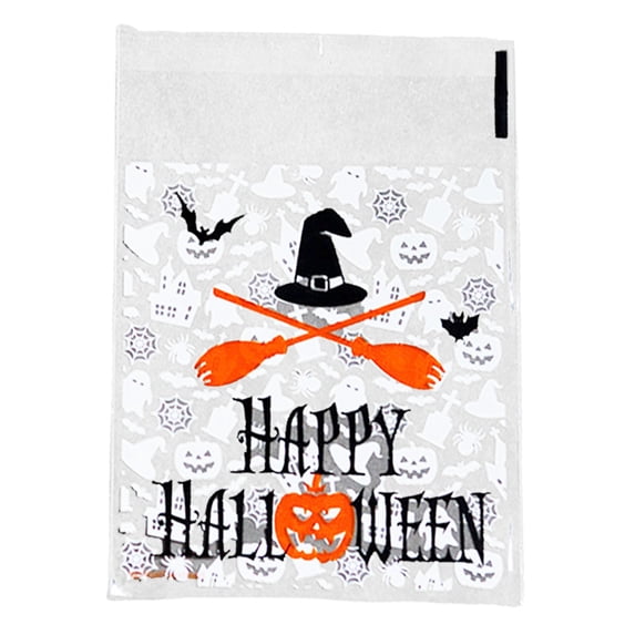 100x Halloween Cellophane Cookie Bags, Self-Adhesive Sealing Clear Treat Bags, 3.9x3.9 inch, Clearance Multicolor