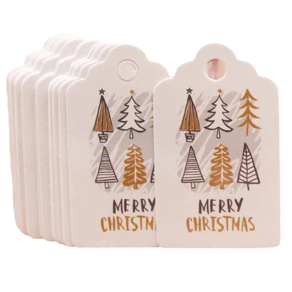 100x Merry Christmas Labels Cute Print Paper Tags Gift Tags for Craft Gift Wrapping Decor