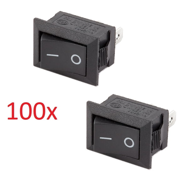 100x SPST On/Off Black Square I/O Rocker Mini 12V Switch for Automotive/Car/Boat
