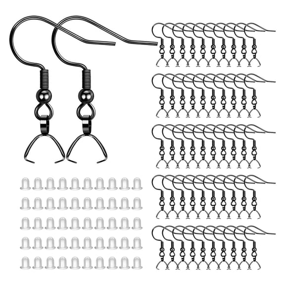 100x Silver Pendant Clasp Earring Hooks Fish Hook Ear Wires with Pinch Bails Earplugs for Jewelry Making Earring Parts