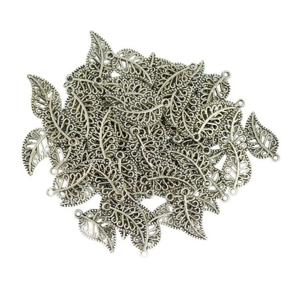 100x Tibetan Silver Filigree Hollow Leaf Charms Pendants Jewelry DIY Making