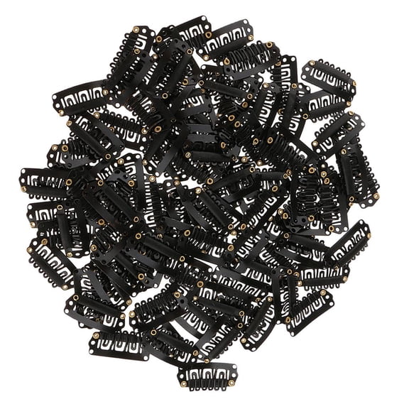 100x U Shape Extensions Weft Metal Clip 28mm - Black